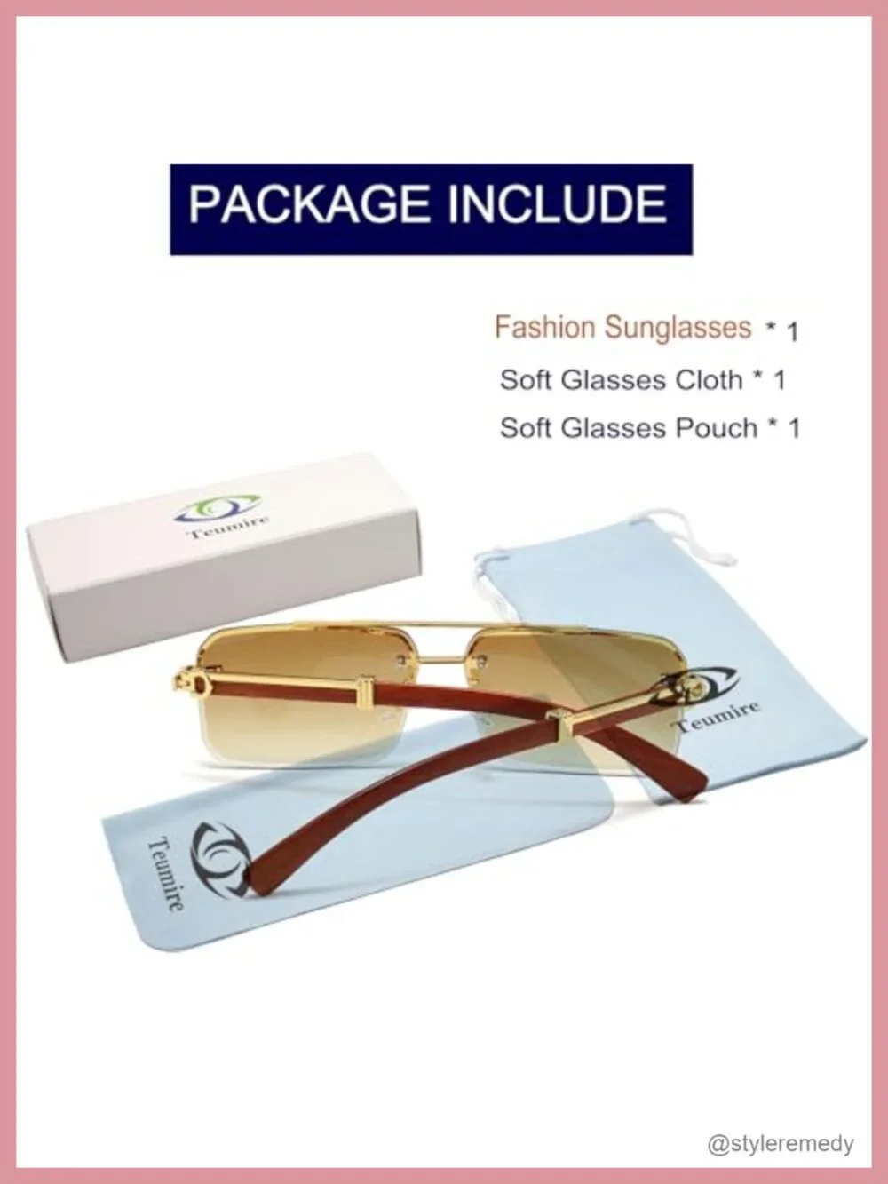Fashion Rimless Rectangle Sunglasses UV 400 Protection Unisex